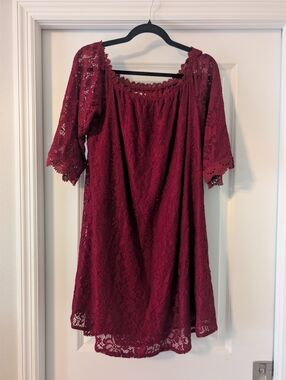 Burgundy Lace Off-Shoulder Dress